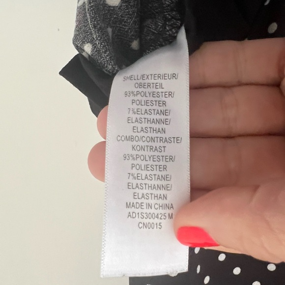 Polka Dot Black Top size S with ruffle detail (J145) - Picture 5 of 9